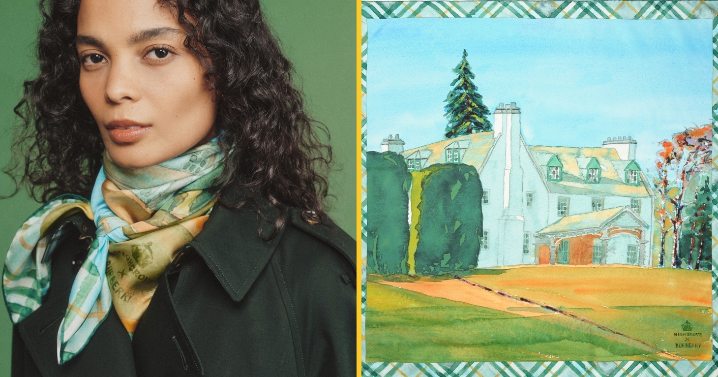 The king’s own watercolour painting features on Highgrove’s new Burberry fashion collaboration
